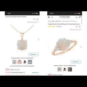 Angara 14k Rose Gold Opal Diamond Ring and Necklace Jewelry Set Valentine’s Day